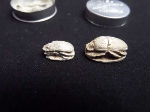 Egyptian Scarabs Amulet (Goodluck Charms with a message to congratulate a newborn)in Paris holder