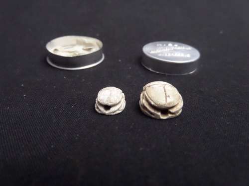 Egyptian Scarabs Amulet (Goodluck Charms with a message to congratulate a newborn)in Paris holder