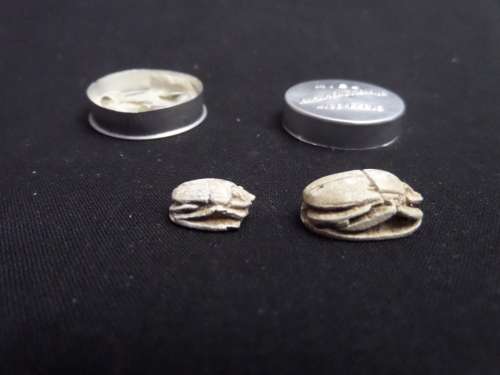 Egyptian Scarabs Amulet (Goodluck Charms with a message to congratulate a newborn)in Paris holder