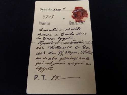 Egyptian Scarabs Amulet (Goodluck Charms with a message to congratulate a newborn)in Paris holder