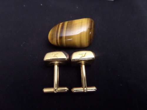 Set of Tiger Eye Cufflinks and Brooch
