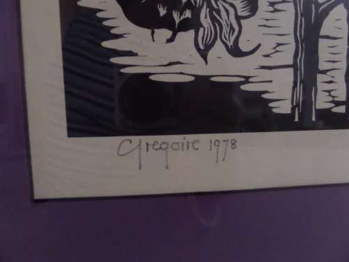 Linocut Gregoire Boonzaier(1909 - 2005) Sunflowers (1978) in Beautiful new frame(57cm x 47cm)