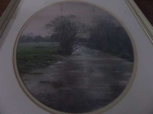 Peggy Fountain Pastel on glasspaper (Winter at Worthing on the river Wensum) 42cm x 50 cm