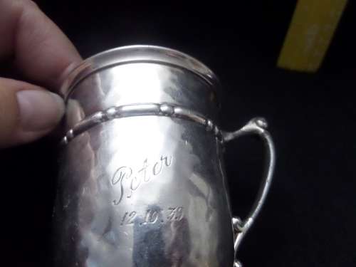 Silver Plated Christening Cup marked Y GERO 90 (7cm high)