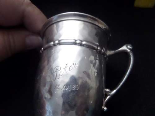 Silver Plated Christening Cup marked Y GERO 90 (7cm high)