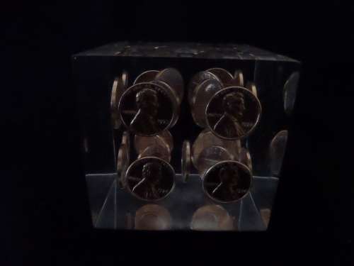 Interesting Paper Weight with United States of America One Cents in a Block Setting