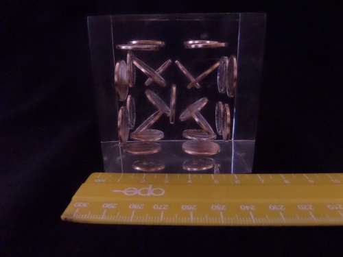 Interesting Paper Weight with United States of America One Cents in a Block Setting