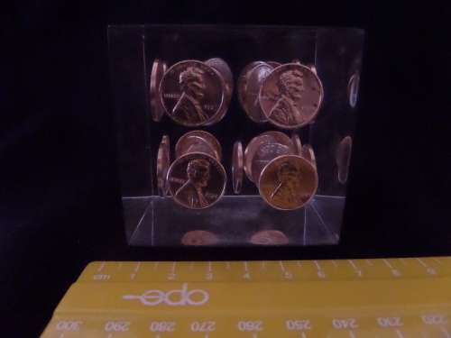 Interesting Paper Weight with United States of America One Cents in a Block Setting