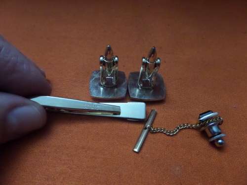 Cufflink and Tle Clip Set with Black Stone