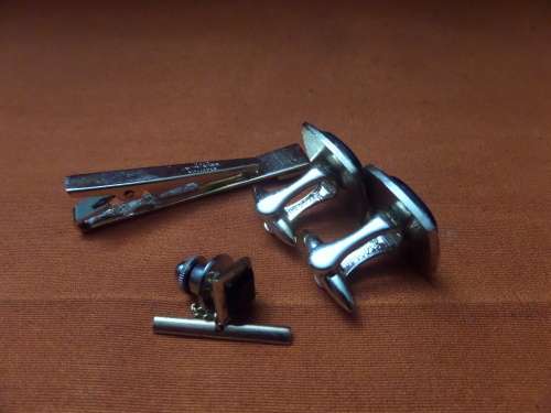 Cufflink and Tle Clip Set with Black Stone