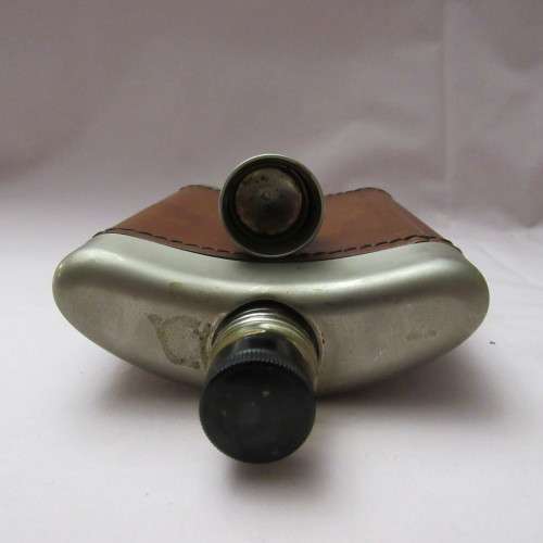 Vintage Leather and Metal Hip Flask  19 cm made in West Germany
