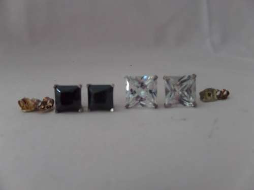 2 Sets of 925 Silver Studs with White and Black Stones