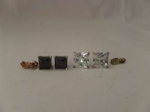 2 Sets of 925 Silver Studs with White and Black Stones