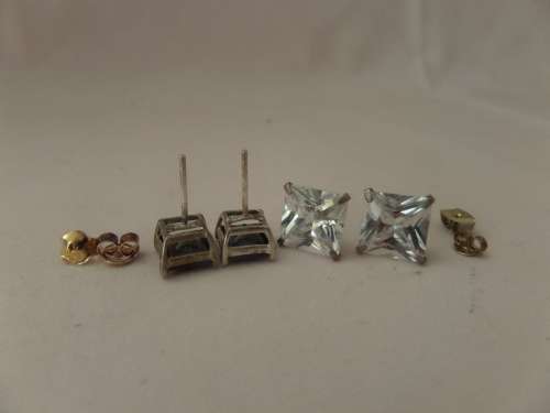 2 Sets of 925 Silver Studs with White and Black Stones