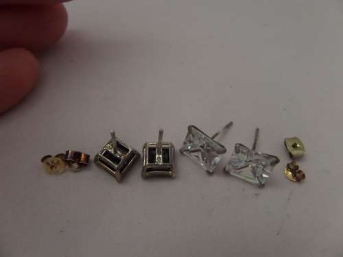 2 Sets of 925 Silver Studs with White and Black Stones