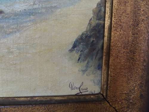 Oil on Board  -  Sea Scene  - signed  Pedro 1947