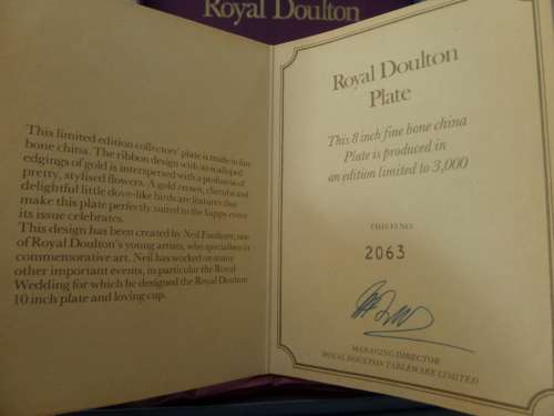 Royal Doulton PlateTo Celebrate the birth of their Royal Highnesses the Prince and Princess of Wales