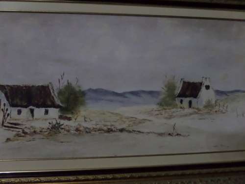 Big Oil on Board  - Houses in the Karoo Scene - by Lana Payne 1985 in Beautiful Frame  100cm x 60cm
