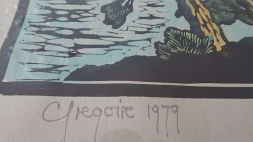 Gregoire Boonzaier 1909 - 2005 Linocut  Wind Swept Pine Trees- Signed in Pencil and dated 1979