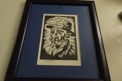 Gregoire Boonzaier 1909 - 2005 Linocut Drawing of farm worker - Signed in Pencil