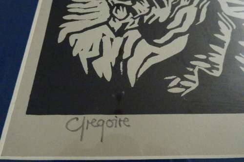 Gregoire Boonzaier 1909 - 2005 Linocut Drawing of farm worker - Signed in Pencil