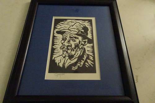 Gregoire Boonzaier 1909 - 2005 Linocut Drawing of farm worker - Signed in Pencil
