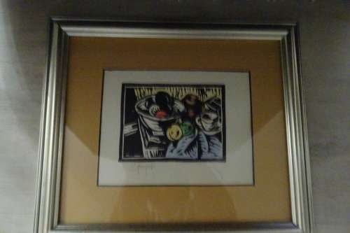 Gregoire Boonzaier 1909 - 2005 Linocut  Fruit in Bowl  - Signed in Pencil