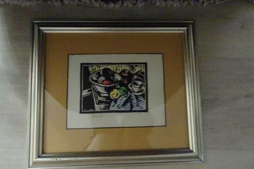 Gregoire Boonzaier 1909 - 2005 Linocut  Fruit in Bowl  - Signed in Pencil