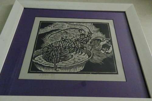 Gregoire Boonzaier 1909 - 2005 Linocut  Cape Crayfish  - Signed in Pencil 1979