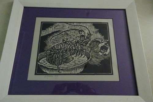 Gregoire Boonzaier 1909 - 2005 Linocut  Cape Crayfish  - Signed in Pencil 1979