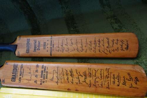 2 x Very Interesting Signed Mini Cricket Bats -Australian Touring Team 1956 - M.C.C. 1956-1957