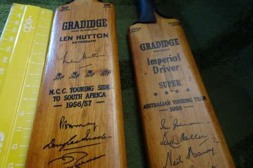 2 x Very Interesting Signed Mini Cricket Bats -Australian Touring Team 1956 - M.C.C. 1956-1957