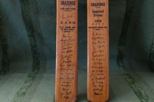 2 x Very Interesting Signed Mini Cricket Bats -Australian Touring Team 1956 - M.C.C. 1956-1957