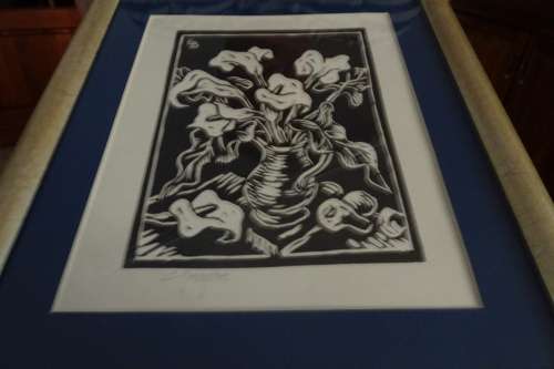 Gregoire Boonzaier 1909 - 2005 Linocut  Varkblomme  - Signed in Pencil