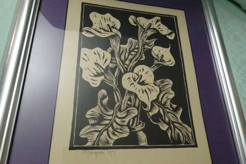 Gregoire Boonzaier 1909 - 2005 Linocut Arum Lillys - Signed in Pencil and dated 1979