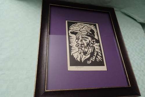 Gregoire Boonzaier 1909 - 2005 Linocut  Old man with hat  - Signed in Pencil