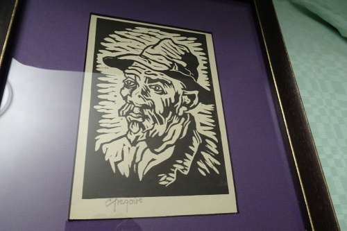Gregoire Boonzaier 1909 - 2005 Linocut  Old man with hat  - Signed in Pencil