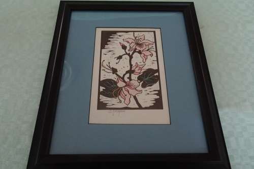 Gregoire Boonzaier 1909 - 2005  Linocut Hibiscus in Colour- Signed in Pencil in excellent condition