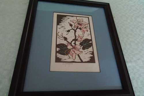 Gregoire Boonzaier 1909 - 2005  Linocut Hibiscus in Colour- Signed in Pencil in excellent condition