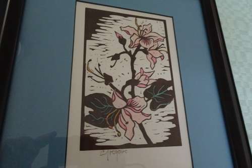 Gregoire Boonzaier 1909 - 2005  Linocut Hibiscus in Colour- Signed in Pencil in excellent condition