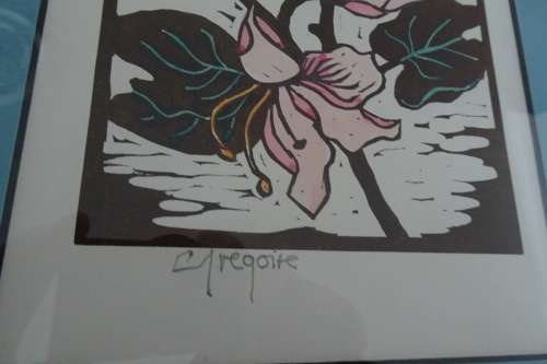 Gregoire Boonzaier 1909 - 2005  Linocut Hibiscus in Colour- Signed in Pencil in excellent condition