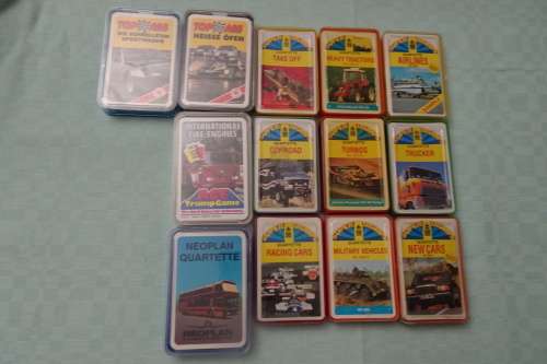 Big Collection of 13 Super Trumps Quartette and Top Ass Gaming Cards made in West Germany
