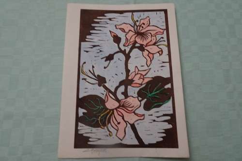 Very Interesting Gregoire Boonzaier 1909-2005  Linocut Hibiscus signed in Pencil not framed