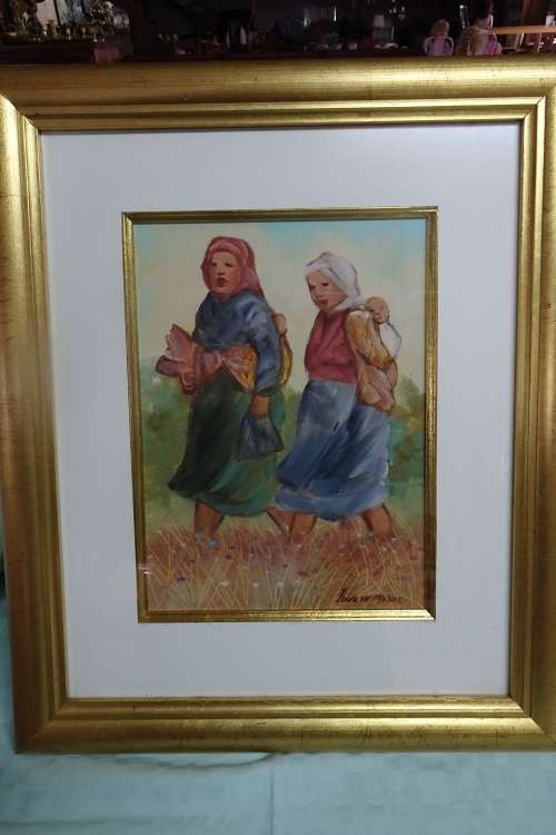 South African Artist Freda van der Merwe Oil on Board behind Glass in Beautiful Frame