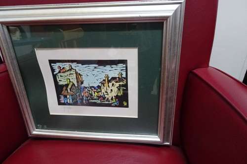 Gregoire Boonzaier 1909 - 2005 Coloured  Linocut  Bo-Kaap- Signed in Pencil