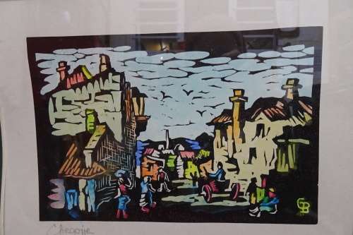 Gregoire Boonzaier 1909 - 2005 Coloured  Linocut  Bo-Kaap- Signed in Pencil