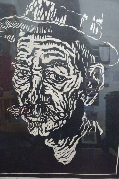 Gregoire Boonzaier 1909 - 2005  Linocut Old Man with Hat- Signed in Pencil 1978