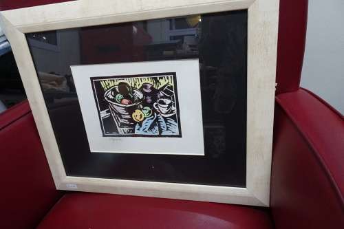 Gregoire Boonzaier 1909 - 2005 Coloured Linocut Fruit in Bowl Signed in Pencil