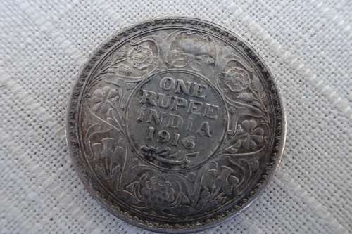 1916 George V King Emperor India-British One Rupee Silver Coin