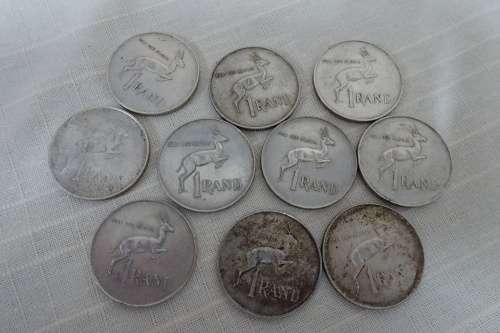 10 X 1966 Silver Republic of South Africa One Rand Coins (BID PER COIN)